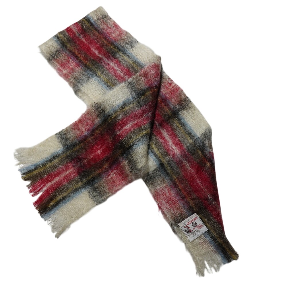 Vintage Glen Cree Mohair Scarf Womens One Size Multicolor Plaid Fringe Scotland